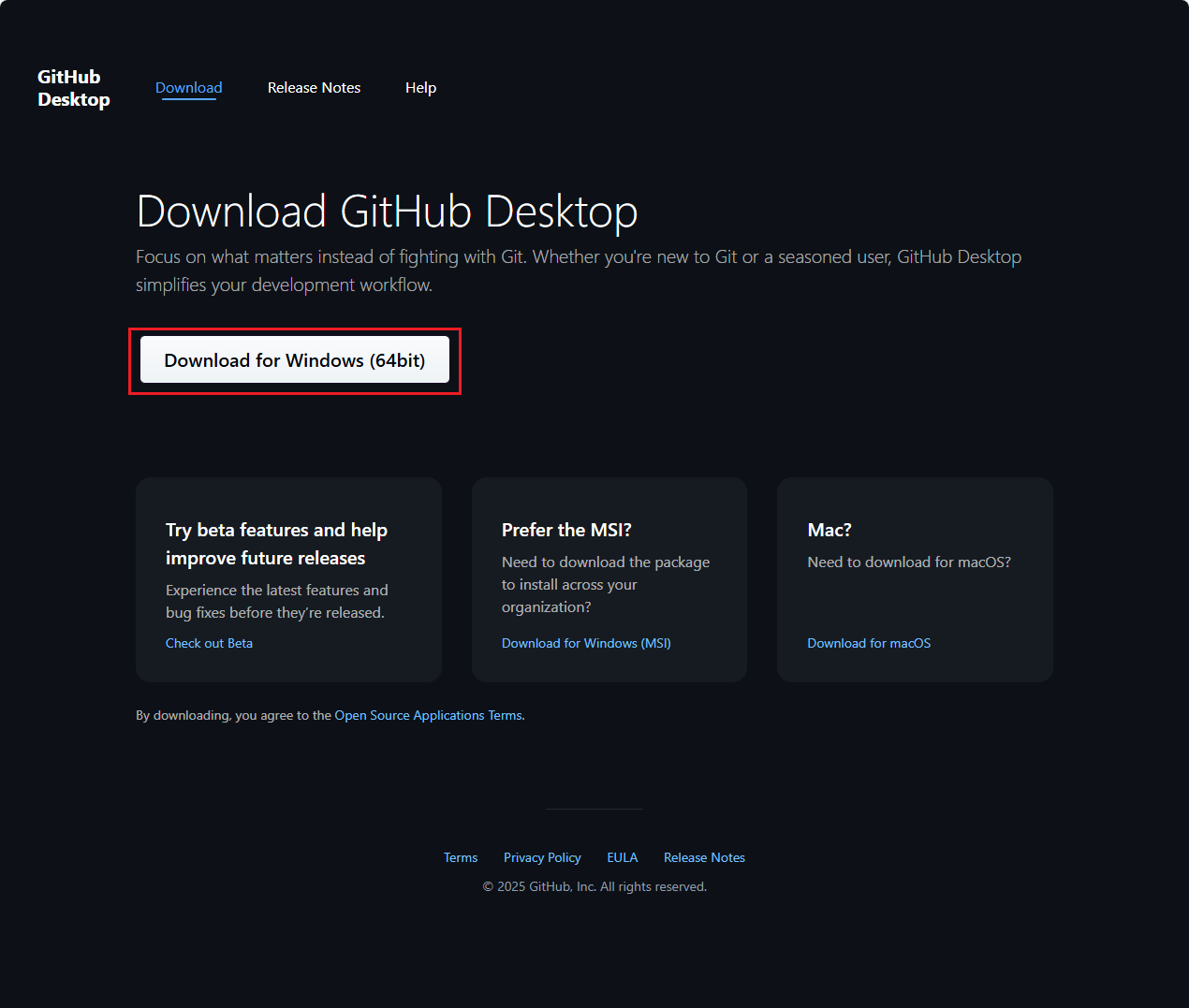 GitHub Desktop 下载页面