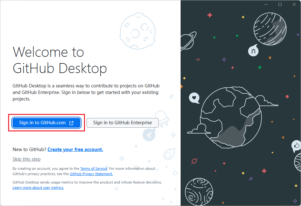 GitHub Desktop 登录界面